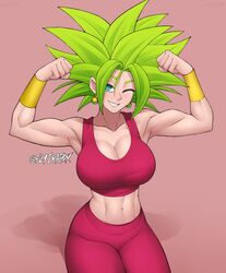 1girls blue_eyes breasts cleavage crop_top dragon_ball dragon_ball_super earrings female female_only flexing flytrapxx green_hair kefla large_breasts legendary_super_saiyan looking_at_viewer muscular_female navel one_eye_closed smile solo spiky_hair super_saiyan super_saiyan_2 tagme tank_top rating:Questionable score:292 user:KyoKusanagi94