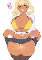 1girls big_breasts bimbo blonde_hair character_request cleavage dark-skinned_female dark_skin gyaru hourglass_figure huge_breasts kuro_gyaru ky. large_breasts midriff mole mole_under_eye pubic_hair pubic_hair_peek skirt skirt_lift slutty_outfit solo stockings tan thick_thighs twintails whale_tail wide_hips rating:Explicit score:365 user:deleted6528