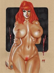 1girls areolae biting_lip blood breasts chris_foulkes curvy daikkenaurora daredevil_(series) facepaint female female_focus female_only fit fit_female green_eyes holding_arm holding_knife hourglass_figure huge_breasts knife large_breasts lipstick long_hair looking_at_viewer marvel navel nipples nude painted_face pinup posing pubic_hair red_hair red_lipstick red_pubic_hair solo solo_female thigh_gap thighs toned toned_female typhoid_mary voluptuous weapon rating:Explicit score:40 user:pornoggo