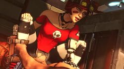 1girl1boy 3d animated borderlands borderlands_2 cowgirl_position fatcat17 gaige_(borderlands) indoors partially_clothed penetration penis penis_in_pussy prosthetic_arm prosthetic_limb psycho_(borderlands) pussy red_hair riding sex sound tagme video rating:Questionable score:49 user:Nugget_1953