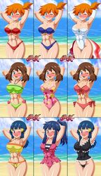 3girls abs alternate_breast_size big_breasts bikini blue_bikini blue_eyes blue_hair blush breasts brown_hair dawn_(pokemon) female female_only green_bikini green_hair huge_breasts kasumi_(pokemon) large_breasts legs may_(pokemon) misty_(pokemon) misty_(pokemon_rgby) multiple_girls no_bandana one-piece_swimsuit orange_hair pink_swimsuit pk-studios pokemon pokemon_dppt pokemon_rgby pokemon_rse pose red_bikini red_hair red_swimsuit short_orange_hair swimsuit rating:Questionable score:125 user:Misty_lover