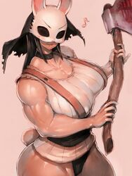 alternate_costume axe buff bunny_ear bunny_mask bunny_tail bust busty choker clothed_sex clothes clothing dead_by_daylight female female_focus female_only fumio_(rsqkr) hatchet huge_breasts huntress_(dead_by_daylight) looking_at_viewer mask masked masked_female muscles muscular muscular_female simple_shading smile solo solo_female solo_focus thick_thighs toned toned_female rating:Questionable score:397 user:GaspinJojo