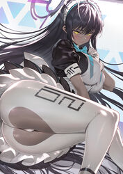 ass ass_focus blue_archive blush breasts cleaning_&_clearing_(blue_archive) crotchless crotchless_legwear crotchless_pants crotchless_pantyhose dark-skinned_female dark_skin embarrassed female female_focus female_only karin_(blue_archive) legwear lying lying_on_side maid maid_headdress millennium_science_school_logo_(blue_archive) millennium_science_school_student nipple_bulge nipples_visible_through_clothing panties pants pantyhose shazhiqiao sideboob simple_background tight_pants white_legwear white_panties white_pants white_pantyhose yellow_eyes rating:Questionable score:121 user:St1rolvamp3ler