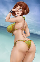 1girls ass beach big_ass big_breasts bikini bikini_bottom bikini_top breasts female female_only large_breasts my_hero_academia ochako_uraraka peace_sign solo thelorope rating:Questionable score:117 user:justausername