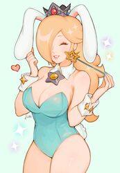 1girls animal_ears big_breasts blonde_hair blue_background blue_leotard blue_nails breasts bunny_ears bunny_girl bunny_tail bunnysuit cleavage closed_eyes cute fake_animal_ears fake_tail female female_only fully_clothed hair_over_one_eye heart jivke leotard long_hair mario_(series) nail_polish nintendo one_eye_covered princess_rosalina simple_background smile solo standing strapless strapless_leotard tail thick_thighs thighs wand wrist_cuffs rating:Questionable score:201 user:Flermp