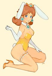 1girls animal_ears ass blue_eyes breasts brown_hair bunny_ears bunny_girl bunny_tail bunnysuit cleavage earrings elbow_gloves fake_animal_ears fake_tail female female_only full_body gloves gold_heels hand_on_thigh high_heels jivke leotard long_gloves looking_at_viewer mario_(series) nintendo on_knees orange_background princess_daisy simple_background sitting smile solo strapless strapless_leotard tail thigh_strap thighs wariza yellow_leotard rating:Questionable score:140 user:Flermp