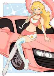 1girls against_car blonde_hair blue_background blue_eyes car clothing female female_only full_body fully_clothed heels high_heel_boots high_heels jivke long_hair mario_(series) midriff nintendo one_eye_closed princess_peach race_queen simple_background smile solo standing thong_above_skirt thong_straps umbrella white_border wink rating:Questionable score:151 user:Flermp