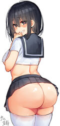 1girls big_ass black_hair breasts bubble_butt butt butt_crack heart-shaped_pupils huge_ass kawakami_masaki looking_back rear_view school_uniform sideboob skirt teasing thick_thighs rating:Explicit score:420 user:Pizzza