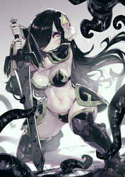 1girls 2021 aria_(parororo) aria_wintermint armor bare_midriff belly_button big_breasts bikini_armor black_hair boots breasts cleavage female green_eyes hair_over_one_eye imminent_rape knight pale-skinned_female pale_skin parororo shoulder_pads sword tagme tentacle tentacles thick thick_thighs thighhighs weapon rating:Questionable score:169 user:Matt.Master