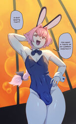 1boy astolfo_(fate) bulge bunny_ears bunnysuit dialogue fate/apocrypha fate_(series) femboy girly looking_at_viewer male male_only penis_bulge penis_under_clothes solo speech_bubble sulcate text thick_thighs trap wide_hips rating:Explicit score:447 user:justausername