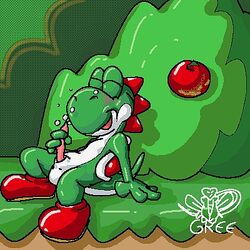  color gree male male_only mario_(series) masturbation nintendo solo straight_hair super_mario_world yoshi  rating:explicit score: user:bot