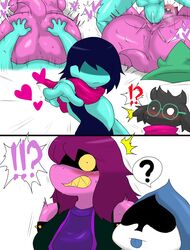 ? ?! anthro ass balls big_butt blue_body blue_skin blush bodily_fluids bovid caprine clenched_teeth clothing deltarune enigi09 eyewear female female_on_bottom female_on_human female_penetrated from_front_position genitals glasses goat group hair heart hi_res human human_on_humanoid human_penetrating human_penetrating_humanoid humanoid humanoid_penetrated interspecies kris_(deltarune) lancer_(deltarune) male male/female male_on_humanoid male_on_top male_penetrating male_penetrating_female mammal mating_press monster on_bottom on_top open_mouth penetration penile penile_penetration penis_in_pussy purple_body ralsei sex simple_background susie_(deltarune) teeth tongue tongue_out undertale vaginal_penetration video_games white_background rating:Explicit score:232 user:bot