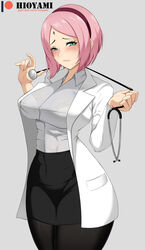 1girls artist_name big_breasts blush boruto:_naruto_next_generations bra_visible_through_clothes breasts chin_length_hair cropped_legs curvy_figure eye_contact female hioyami labcoat lace-trimmed_bra legs_together looking_at_viewer naruto naruto_(series) pantyhose patreon_username pink_hair sakura_haruno short_hair skirt solo standing thick_thighs wide_hips rating:Questionable score:213 user:Bikuta69