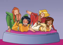 4girls alex_(totally_spies) arms_behind_back barefoot black_hair blonde_hair blue_eyes bodysuit bondage brown_eyes carmen_(totally_spies) cleave_gag clover_(totally_spies) dark_skin feet female female_only femdom femsub foot_fetish foot_lick foot_worship gag gagged green_eyes group hogtie human interracial_yuri lezdom milf mother_and_daughter multiple_girls multiple_subs on_stomach pale_skin red_hair rope rope_bondage sam_(totally_spies) soles solletickle tickling tickling_feet tied_up toe_sucking toes totally_spies trio unwilling yuri rating:Explicit score:138 user:thejoker333