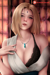 1girls axlone bare_shoulders big_breasts black_bra blonde_hair blush bra breasts brown_eyes cleavage clothed clothing female female_focus female_only forehead_jewel forehead_mark fully_clothed lips lipstick looking_at_viewer makeup mascara nail_polish naruto naruto_(series) naruto_shippuden necklace pale-skinned_female pale_skin pink_lips pink_lipstick pink_nail_polish pink_nails pinup shounen_jump sleeveless sleeveless_shirt solo solo_female solo_focus tsunade undressing voluptuous rating:Questionable score:107 user:pennyken