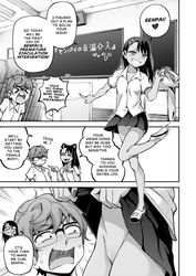 1boy 1girls blush clothed clothing comic comic_page doujinshi english_text ghettoyouth glasses going_commando hayase_nagatoro looking_at_pussy male monochrome naoto_hachioji_(senpai) open_mouth please_don't_bully_me,_nagatoro pussy pussy_awe size_worship small_breasts text uncensored rating:Explicit score:161 user:melonmat