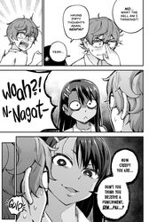 1boy 1girls angry black_hair blush clothed clothing comic doujinshi english_text ghettoyouth hayase_nagatoro long_hair monochrome naoto_hachioji_(senpai) please_don't_bully_me,_nagatoro simple_background surprised text rating:Explicit score:133 user:melonmat