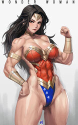 1girls 2d 2d_(artwork) abs biceps black_hair bracelet breasts brown_eyes choker cleavage dc_comics diana_prince female female_focus female_only flexing flexing_bicep justice_league lipstick looking_at_viewer muscles muscular muscular_female red_lipstick superheroine swwhenry thick_thighs thighs tiara toned toned_female wide_hips wonder_woman wonder_woman_(series) rating:Explicit score:74 user:doublenyher