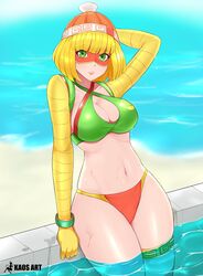 1girls arm_gloves arms_(game) beach belly belly_button big_breasts bikini blonde_hair bob_cut breasts busty cleavage clothing female female_only green_eyes hat hips hourglass_figure humanoid kaos_art large_breasts lipstick looking_at_viewer min_min_(arms) navel nintendo ocean outdoors outside pool pose posing sand shiny_skin short_hair solo solo_female swimsuit thick thick_thighs thighs voluptuous water white_skin wide_hips rating:Questionable score:163 user:Redguy7