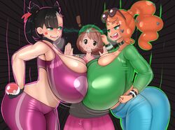 ! 1futa 2girls absurdres age_difference alternate_breast_size angry areolae black_hair blush breast_press breast_size_difference breast_squish breast_to_breast breasts breasts_bigger_than_head brown_hair bulge choker cleavage clothed clothing duo_focus exclamation_point eyewear_on_head female fladdykin fully_clothed futa_with_female futanari girl_sandwich gloria_(pokemon) gym_uniform highres huge_breasts human large_breasts larger_female light-skinned_female light-skinned_futanari light_skin marnie_(pokemon) older_female orange_hair pokeball pokemon pokemon_ss size_difference skirt skirt_bulge smaller_futanari sonia_(pokemon) standing sunglasses_on_head thick_thighs wide_hips younger_futanari rating:Explicit score:368 user:justausername