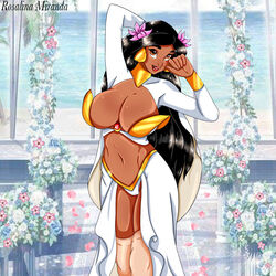 1girls aladdin aladdin_(1992_disney_film) arabian black_hair bride brown_eyes cleavage dark-skinned_female disney disney_princess flowers huge_breasts impossible_clothes long_hair long_sleeves mshowllet princess_jasmine revealing_clothes voluptuous wedding_dress rating:Explicit score:92 user:TheKindHaremMaster