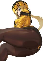 arc_system_works ashiomi_masato ass big_ass blonde_hair blue_eyes clothed coat crossed_arms dat_ass from_below guilty_gear guilty_gear_xrd hat looking_at_viewer looking_down millia_rage pantyhose simple_background sitting skirt solo solo_focus thick_thighs very_long_hair rating:Questionable score:131 user:orbitjewel