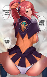 ass battle_academia_lux battle_academia_series blue_eyes breasts korean_text league_of_legends luxanna_crownguard nipples panties pingkypen ponytail red_hair riot_games skirt skirt_lift sweat tagme text top-down_bottom-up translated white_panties rating:Questionable score:34 user:AbsoluteTerritory