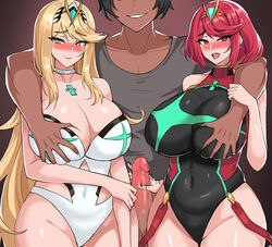 1boy 2021 2girls action_lines asian_male asian_male_white_female bangs belly_button big_breasts black_hair black_swimsuit blonde_hair blush breast_grab breasts censored cheating choker cleavage cleavage_cutout clothed clothed_female clothed_male colored core_crystal drogod_(artist) dual_persona earrings faceless_male female female_focus ffm_threesome front_view fully_clothed gold_eyes groping groping_breasts groping_from_behind group_sex hair_ornament handjob highleg_swimsuit hips huge_breasts human interracial large_breasts large_penis light-skinned_female light_skin long_hair male mosaic_censoring multiple_girls mythra nintendo one-piece_swimsuit open_mouth penis pyra red_eyes red_hair shiny_skin short_hair shy simple_background smile standing straight submissive_female suspenders suspenders_hanging swept_bangs swimsuit thick_thighs thigh_gap thighs threesome tiara tight_clothing very_long_hair white_choker white_swimsuit wide_hips wip xenoblade_(series) xenoblade_chronicles_2 rating:Explicit score:272 user:Cero_Oscuras