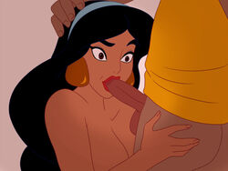 1boy 1girls aladdin blowjob discreenvision disney disney_princess fellatio hand_on_head inusen kneeling oral partial_male penis princess_jasmine rating:Explicit score:87 user:Pokh