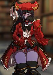 alyx_quintessence au_ra blush crotchless_panties final_fantasy final_fantasy_xiv glasses gloves hat kinkymation purple_skin skirt_lift solo thighhigh_boots underwear xaela rating:Explicit score:40 user:italian504