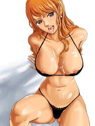 1girls areolae big_breasts bikini breasts cum cum_on_breasts female female_only heart-shaped_pupils horny large_breasts looking_at_viewer naked nami navel nipples one_piece pose red_hair shellmaru solo rating:Explicit score:349 user:Max14