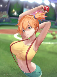 1girls armpits arms_up azto_dio bare_shoulders belly belly_button big_breasts booty_shorts breasts clothed clothes clothing crop_top female female_only fully_clothed game_freak green_eyes huge_breasts human human_only humanoid kasumi_(pokemon) large_breasts mammal midriff navel orange_hair pokeball pokemon pokemon_rgby seductive seductive_eyes seductive_look short_hair shorts solo solo_female voluptuous rating:Questionable score:116 user:Misty_lover