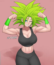 breasts dragon_ball dragon_ball_fighterz dragon_ball_super flexing flytrapxx fusion green_hair huge_breasts iabs kefla legendary_super_saiyan muscular muscular_female potara_earrings saiyan super_saiyan super_saiyan_2 teal_eyes wink winking_at_viewer rating:Questionable score:235 user:MarioJudah2498