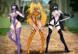 2d 3girls adapted_costume alternate_costume amenoosa bangs black_eyes black_hair blonde_hair blue_eyes blue_legwear breasts byakugan chokutou claw_(weapon) cleavage clothed clothed_female cosplay dual_wielding elbow_gloves erune facemask female female_only fighting_stance fingerless_gloves genderswap_(mtf) gloves green_footwear holding holding_sword holding_weapon hyuuga_hinata inner_sideboob jade_(mortal_kombat) jade_(mortal_kombat)_(cosplay) jewelry katana kitana_(cosplay) kodachi large_breasts leotard leotard_aside light_purple_eyes long_hair looking_at_viewer mask mileena_(cosplay) mortal_kombat mortal_kombat_(2011) mouth_mask multiple_girls naruko naruto naruto_(series) naruto_shippuden navel ninja revealing_clothes rule_63 sasuke_uchiha sasuko sexy_no_jutsu short_sword sideboob skimpy skimpy_clothes sword thighhighs twintails uzumaki_naruto very_long_hair wakizashi weapon whisker_markings white_eyes rating:Questionable score:226 user:UnrealHarbor