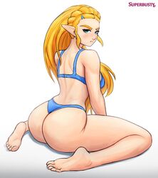 1girls angry annoyed ass back_view barefoot big_ass blonde_hair blue_eyes blue_panties blush bra breath_of_the_wild chewing curvy dat_ass embarrassed feet female female_only grumpy hairclip hylian kneeling long_hair looking_at_viewer looking_back nintendo panties pinup pointy_ears pose princess_zelda simple_background solo solo_focus superbusty the_legend_of_zelda thick_thighs thong underwear very_long_hair wariza zelda_(breath_of_the_wild) rating:Questionable score:220 user:orbitjewel