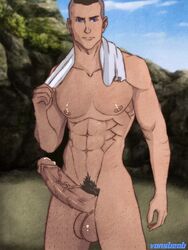 avatar_the_last_airbender bara big_balls big_penis dark-skinned_male dark_hair dark_skin hair male male_only muscular muscular_male nude pubic_hair sokka towel towel_around_neck vansbeab rating:Explicit score:107 user:vansbeab