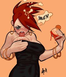 1girls bare_shoulders blush breast_lift cartoon_network cleavage dress drink drunk foster's_home_for_imaginary_friends frankie_foster licking licking_breast red_hair solo zillionaire rating:Explicit score:252 user:robotika4