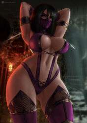 2d abs armpits arms_behind_back arms_behind_head big_breasts black_hair breasts clone clothed clothing curvaceous curvy curvy_figure female female_focus female_only from_behind from_below gold high_resolution highres large_breasts leotard long_hair looking_at_viewer looking_down luminyu mask mileena monster_girl mortal_kombat mortal_kombat_(2011) navel netherrealm_studios patreon_reward pubes pubic_hair short_hair solo solo_female solo_focus tagme tan tan_body tan_skin thick_thighs thighs toned toned_body toned_female yellow_eyes rating:Explicit score:170 user:DBKX