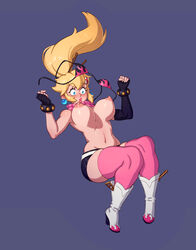 1girls belly_button big_breasts bike_shorts bikini_top blonde_hair blue_eyes boots cosplay dick_sucking_lips elbow_gloves eyelashes female fingerless_gloves gloves hair_ornament hairpin high_heels mario_(series) navel nintendo pink_scarf pink_thighhighs ponytail princess_peach rizdraws scarf short_shorts solo studded_bracelet tengen_toppa_gurren_lagann thick_lips thick_thighs thighhighs wardrobe_malfunction wide_hips yoko_littner yoko_littner_(cosplay) rating:Explicit score:308 user:8rigantine