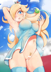 1girls areola areolae armpit armpits ball big_breasts blonde blonde_hair blonde_pubic_hair blue_eyes blue_legwear blue_stockings blush blushing blushing_at_viewer breasts censor_bar censored censored_pussy crown detailed_background earrings eyebrows eyebrows_visible_through_hair eyelashes female female_focus female_only hair_over_one_eye hands_behind_head impossible_fit jaburo_moku leggings legwear light-skinned_female light_skin long_hair looking_at_viewer mario_(series) mario_tennis navel nintendo open_mouth outdoor outdoors outside plump princess princess_rosalina pubic_hair pussy pussy_juice pussy_juice_drip pussy_juice_string pussy_juice_trail see-through see-through_clothing see-through_top see_through shiny shiny_hair shiny_skin skin_tight skindentation skintight steam steaming_body stockings stomach sweat sweatdrop sweating sweaty sweaty_belly sweaty_breasts sweaty_genitalia sweaty_thighs tennis tennis_ball tennis_court tennis_racket tennis_uniform thick thick_legs thick_thighs rating:Explicit score:110 user:datboiswrongacount