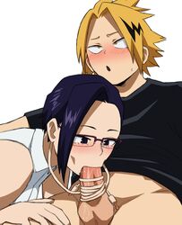 1boy 1girls age_difference ahegao balls blonde_hair blowjob blush clothed_sex denki_kaminari earjob earlobe_jacks earlobes fellatio glasses hand_on_neck mature_female mika_jiro milf my_hero_academia no_pants older_female older_woman_and_younger_boy oral penis purple_hair shoganight short_hair testicles uncensored younger_male rating:Explicit score:389 user:Cranium