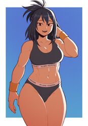 1girls abs beauty_mark black_hair boku_no_hero_academia calvin_klein clothed covered_breasts female_focus fit fit_female milf muscular_female my_hero_academia nana_shimura solo suoiresnu tank_top wristband rating:Questionable score:789 user:Bruhsoundeffect1