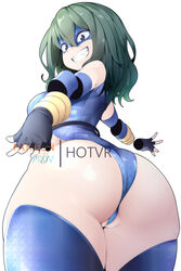 1girls ass big_ass big_butt female female_focus female_only green_hair hero_outfit_(mha) hotvr looking_back my_hero_academia partially_visible_vulva smile solo thick_thighs tokage_setsuna white_background rating:Questionable score:322 user:Everyday_Degenerate