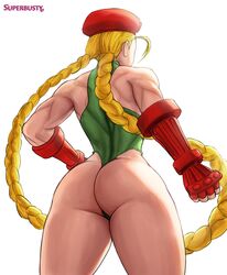 1girls ass ass_focus back_view beret blonde_hair blue_eyes braid braided_hair braided_twintails british bubble_butt butt cammy_white capcom clothed curvy dat_ass european female female_only fingerless_gloves from_below hand_on_hip hat hi_res leotard long_hair long_twintails muscular_female pale-skinned_female pinup scar seductive_look simple_background solo street_fighter superbusty thick_thighs thong_leotard thunder_thighs twin_braids twintails white_background rating:Questionable score:146 user:orbitjewel