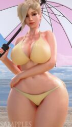 1girls 3d bikini female female_focus female_only holding_umbrella large_breasts looking_at_viewer mercy overwatch sampples smile solo solo_female umbrella voluptuous wide_hips rating:Questionable score:195 user:Akaneee