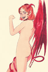  ass ghostytuff looking_at_viewer looking_back red_hair succubus tail wings  rating:explicit score: user:ghostytuff