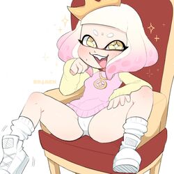 :3 blush inkling looking_at_viewer necklace nintendo panties pearl_(splatoon) pussy sataenart smiling solo solo_female splatoon spread_legs tentacle_hair throne white_panties rating:Questionable score:137 user:fewlewds