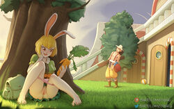 1boy 1girls 2020 animal_ears anthro anus artist_name bartolomeobari blonde_hair blush brown_eyes bunny_ears carrot carrot_(one_piece) carrot_dildo female furry green_dress imminent_masturbation male one_piece outside panties panties_down pantsu panty_pull patreon_username pink_panties pussy rabbit skirt_lift smile thousand_sunny twitter_username uncensored underwear upskirt usopp yellow_hair rating:Explicit score:556 user:bot