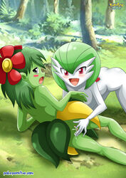 2girls anthro ass bellossom blush female female_only fingering flower gardevoir green_skin open_mouth outside plant_girl pokémon_(species) pokemon pokepornlive pussy red_eyes yuri rating:Explicit score:33 user:UltiEmp2