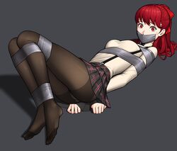 bondage duct_tape femsub gag gagged gbeeee kasumi_yoshizawa miniskirt persona persona_5 persona_5_royal red_eyes red_hair skirt sumire_yoshizawa sweat sweatdrop tagme tape_gag tied_up rating:Explicit score:165 user:Certain_Shape